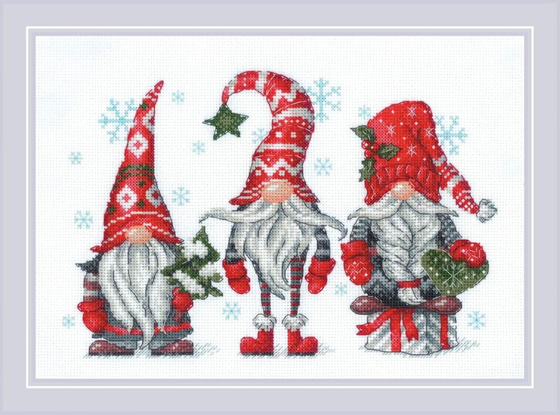 Riolis - Gnomes 2171, Christmas Cross Stitch Kits 11¾"x8¼, Cross Stitch for Beginners & Advanced, Crossstitch for Adults, Counted Stitching Kits, Embroidery Kit Christmas - Image 1